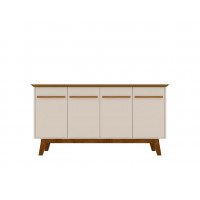 Manhattan Comfort 232BMC12 Yonkers 62.99 Sideboard with Solid Wood Legs and 2 Cabinets in Off White and Cinnamon